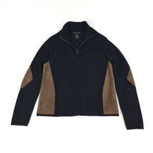 Sydney Easton Full Zip Suede Knit Sweater Jacket Size Large Womens Black Brown L